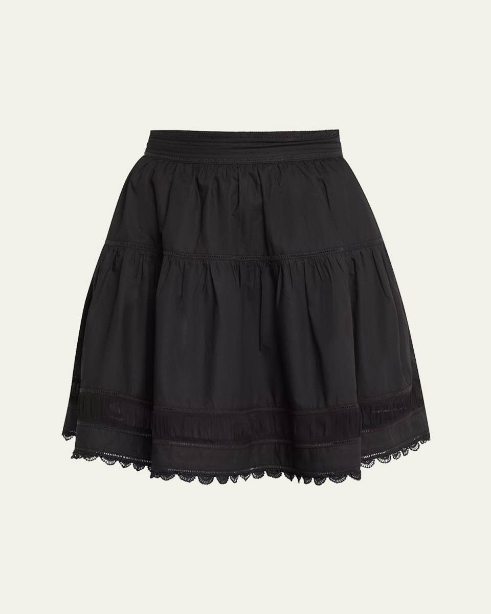 Ayla Scalloped Lace-Inset Cotton Mini Skirt